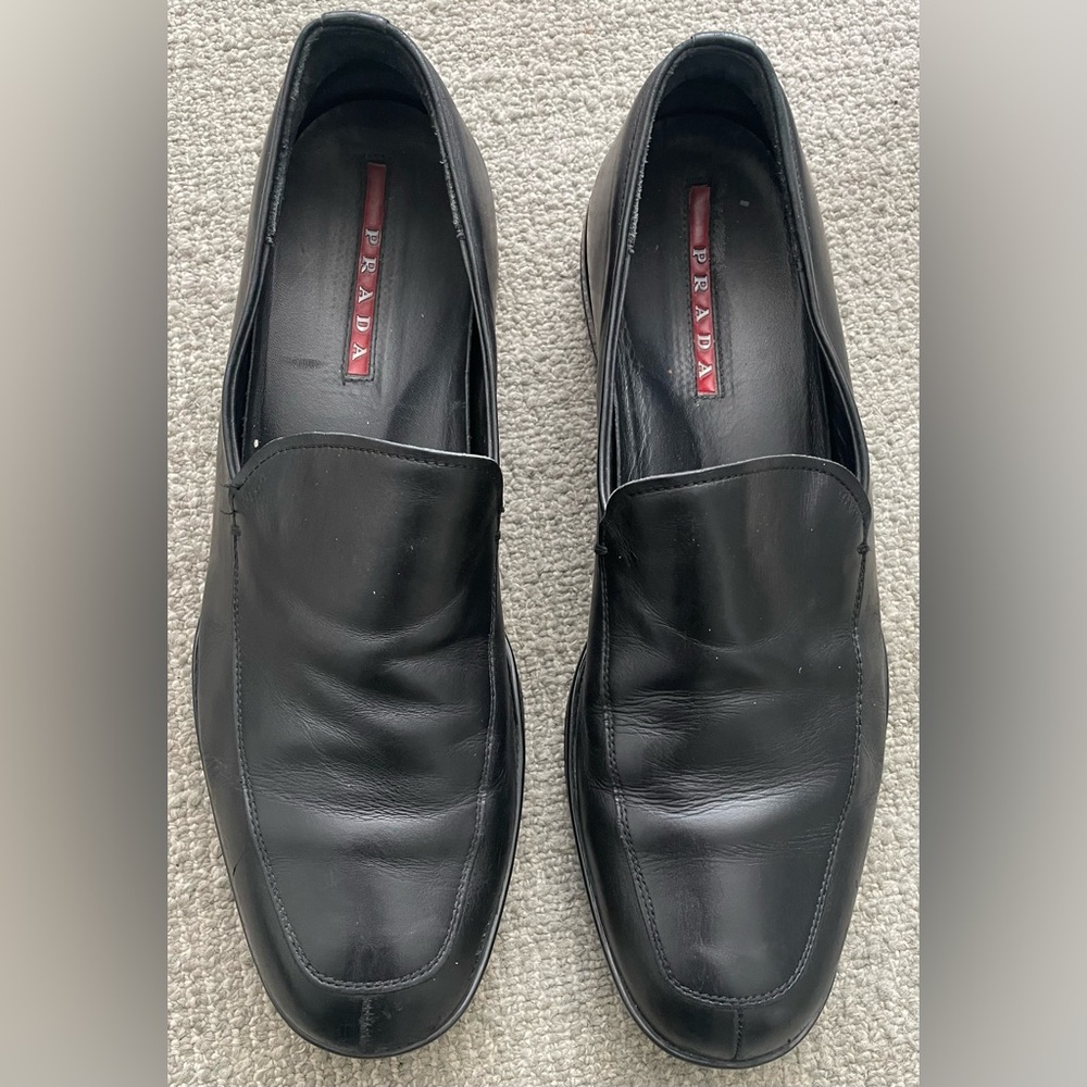 PRADA *LINEA ROSSA* Mens Black Slip On Logo Vamp Loafer With Dust Bag - Picture 2 of 9